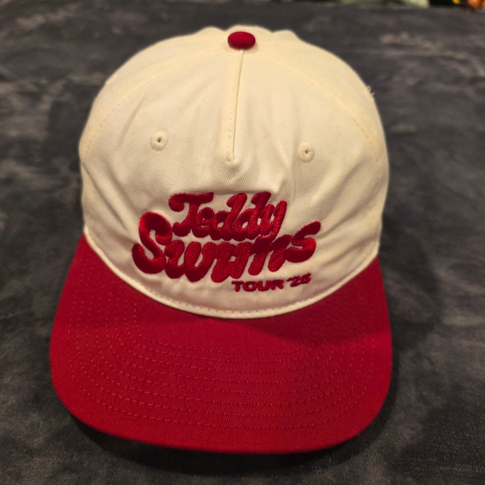 Teddy Swims Tour 24 Hat AS Colour Two Tone Snapback Cream Red Concert Merch